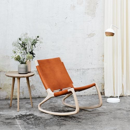 Moderner Kaminsessel - ROCKER - Mater Design - Leder / Eiche / FSC-zertifiziert