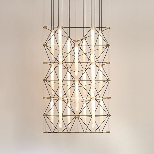 Moderner Kronleuchter - TRIO MOZAIK - Designheure - lackierter Stahl / gebürstetes Messing / Stoff