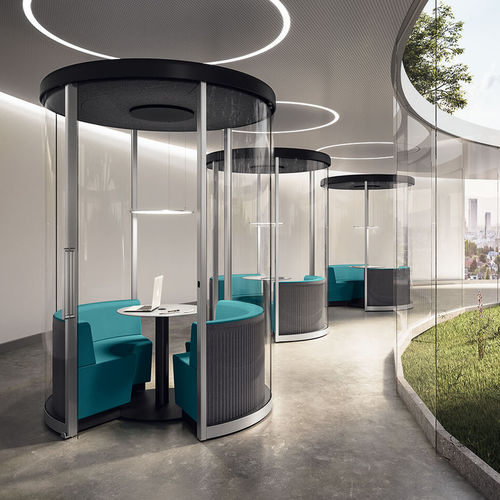 POD-Büro / Akustik - ROUNDBOX 20 - VETROIN - mit Glastür / modulierbar / mit integrierter LED-Beleuchtung