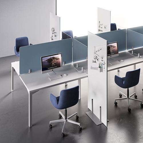 Tisch-Bürotrennwand - DV300 FRONTAL - Della Valentina Office - Stoff / Glas / Laminat