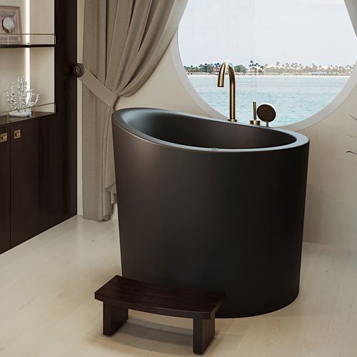 Runde Badewanne - TRUE OFURO MINI TRANQUILITY - Aquatica Marmite SP. Z.o.o - freistehend / für Wohnungen / Mineralwerkstoff