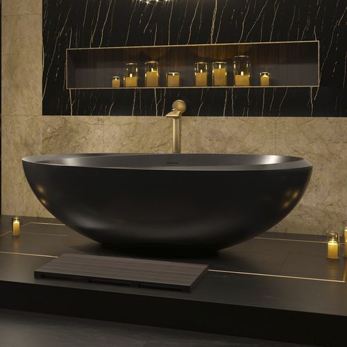 Ovale Badewanne - ILLUSION-BLCK - Aquatica Marmite SP. Z.o.o - freistehend / für Wohnungen / Mineralguss