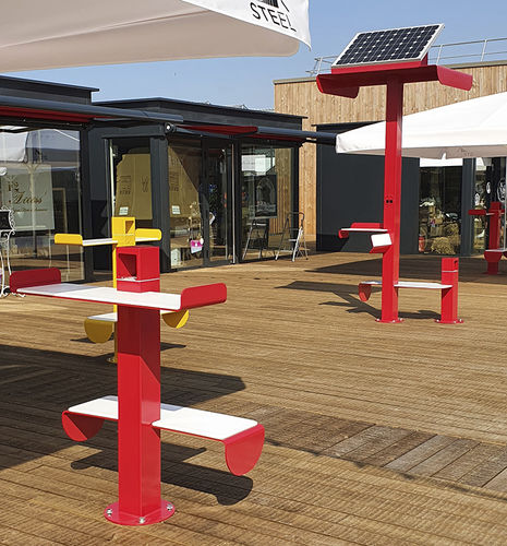 Moderne Tisch- und Stuhlkombination - NOMAD - TF URBAN - für Außenbereich / Stahl / Mineralwerkstoff
