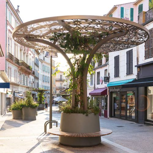 Moderne Bank für den öffentlichen Raum - HYERES - TF URBAN - Stahl / Holz / mit Rückenlehne
