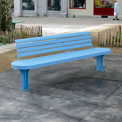 Moderne Bank für den öffentlichen Raum - ELOA - TF URBAN - Stahl / aus Ökolabel-Robinie / mit Rückenlehne