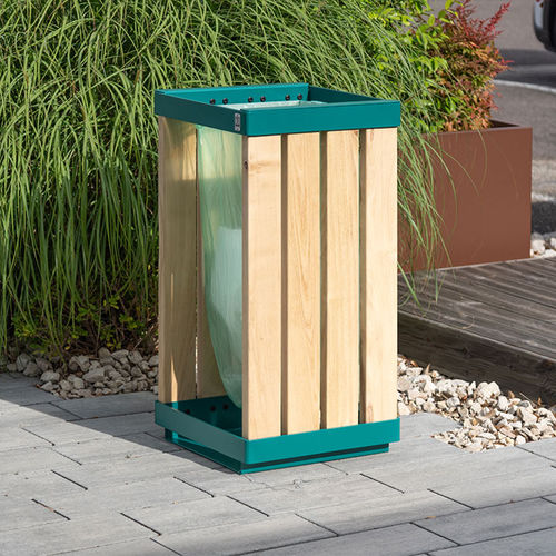 Park-Abfallbehälter - FORÉZIEN - TF URBAN - Stahl / Holz / ohne Deckel