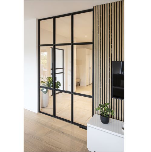 Schiebetrennwand - Loftdream MW01 - MWE Edelstahlmanufaktur - Falt / mit Glasfront / hängend