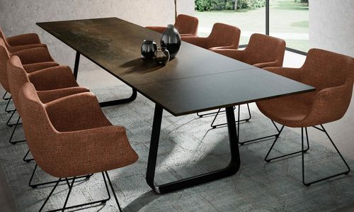 Moderner Esstisch - CURVE - Ghekiere Industries - Keramik / Gestell aus rostfreiem Edelstahl / rechteckig