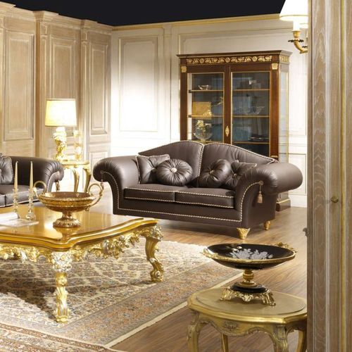 Stil-Sofa - MAJESTIC - VIMERCATI MEDA LUXURY CLASSIC FURNITURE - Leder / braun / mit blattvergoldetem Holzgestell
