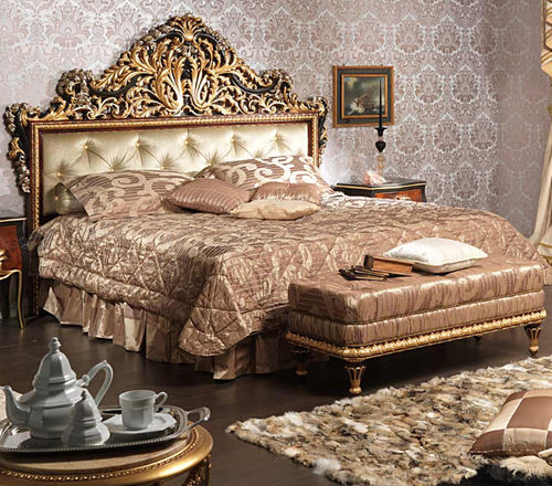 Doppelbett - EMPERADOR BLACK  - VIMERCATI MEDA LUXURY CLASSIC FURNITURE - Louis XV / Polster / gepolstertes Kopfteil