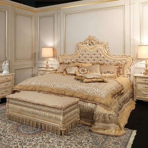 Doppelbett - White and Gold - VIMERCATI MEDA LUXURY CLASSIC FURNITURE - Stil / Polster / gepolstertes Kopfteil