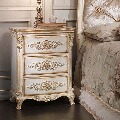 Nachttisch / Louis XVI - WHITE AND GOLD - VIMERCATI MEDA LUXURY CLASSIC FURNITURE - Holz / Gestell aus Holz / rechteckig