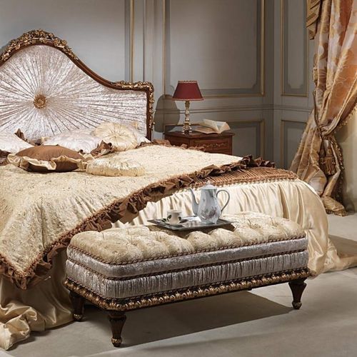 Stil-Polsterbank - LOUVRE - VIMERCATI MEDA LUXURY CLASSIC FURNITURE - Stoff / beige / gold