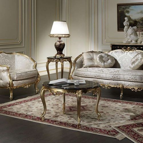 Stil-Couchtisch - Venezia - VIMERCATI MEDA LUXURY CLASSIC FURNITURE - Marmor / Gestell aus Holz / rund