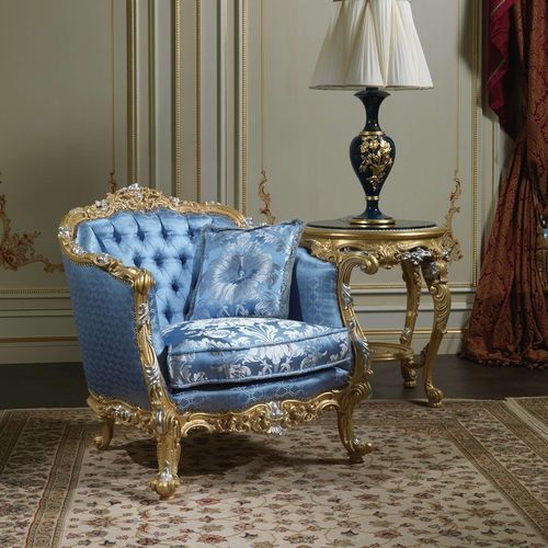 Sessel / Louis XV - Eighteenth Century - VIMERCATI MEDA LUXURY CLASSIC FURNITURE - Stoff / handgefertigt / blau