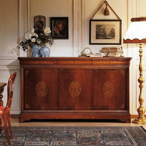 Sideboard / französischer Stil - French 19th century - VIMERCATI MEDA LUXURY CLASSIC FURNITURE - Nussbaum / mit Schubladen / mit Schwingtür