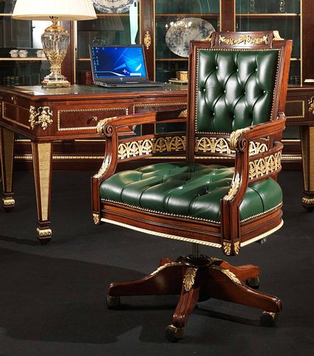 Stil-Bürosessel - ERMITAGE - VIMERCATI MEDA LUXURY CLASSIC FURNITURE - Leder / Holz / braun