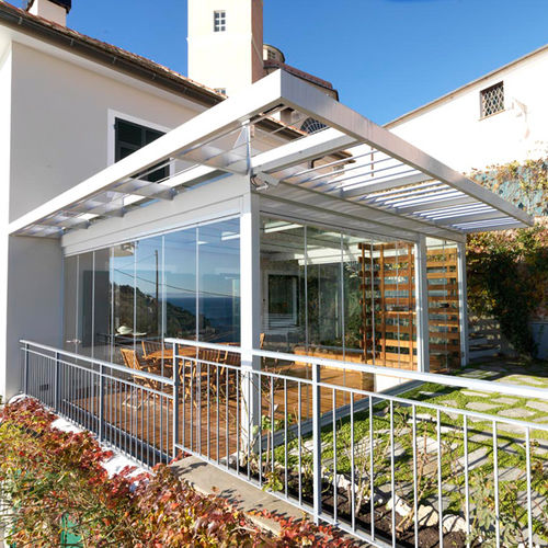 Veranda / galvanisiertem Stahl - SUNSHINE - Cagis Srl - Ganzglas / integrierten Rollläden