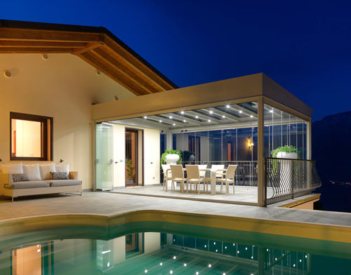 Angebaute Pergola - DREAM - Cagis Srl - galvanisiertem Stahl / Glas-Überdachungen