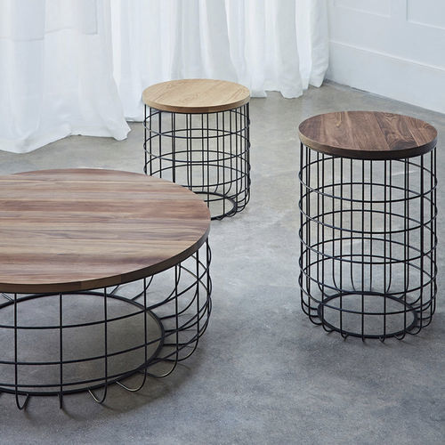 Moderner Couchtisch - WIRE - Dare Studio - amerikanischer Nussbaum / Natureiche / Metalldraht