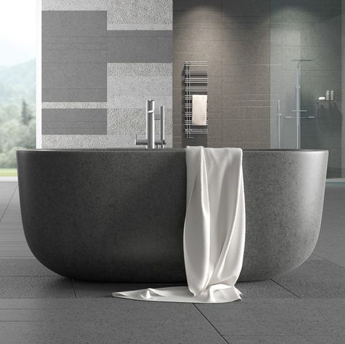 Ovale Badewanne - Ranieri Pietra Lavica - freistehend / Lavastein / schwarz