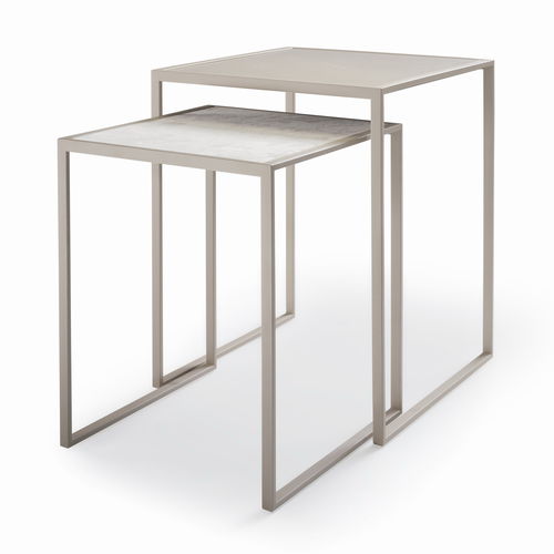 Moderner Satztisch - MINIMIZE - YOMEI - Holzfurnier / Leder / Gestell aus Metall