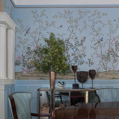 Klassische Tapete - BLUE LIGHT - Fromental - Seide / chinesisches Motiv / handgefertigt