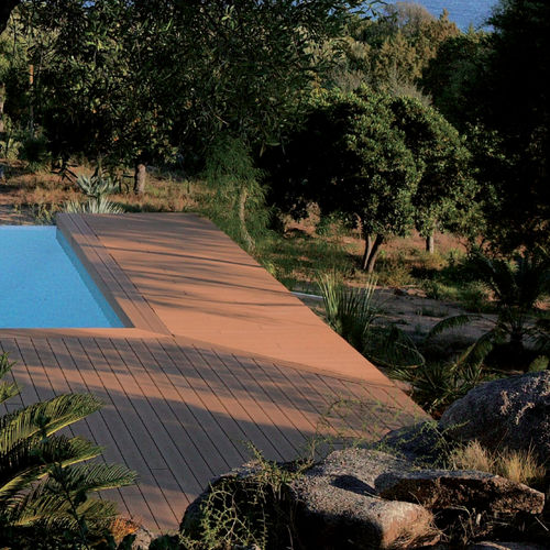 Terrassendiele / Verbundmaterial aus Holz - QUALITA 020F - GEOLAM - gerillt / wasserfest / Holzoptik