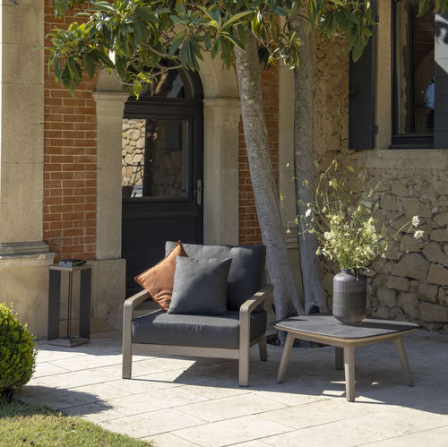 Sessel / skandinavischer Stil - COPENHAGUE - LES JARDINS - Sunbrella® / Teakholz / mit abziehbarem Bezug