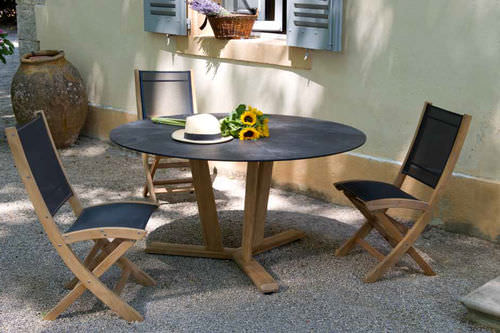 Moderner Tisch - TEKURA - LES JARDINS - Teakholz / rund / für Garten