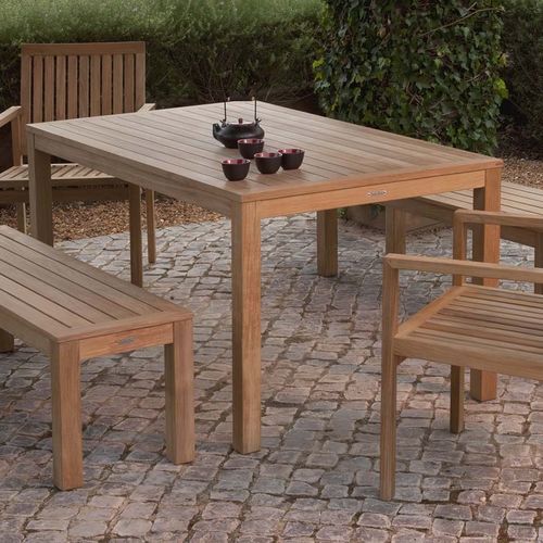 Moderner Esstisch - LINEAR - Barlow Tyrie - Teakholz / Gestell aus Teakholz / rechteckig