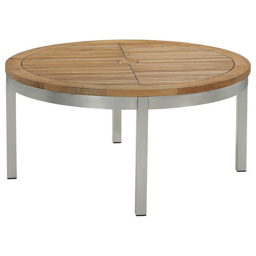 Moderner Couchtisch - Equinox  - Barlow Tyrie - Teakholz / Gestell aus rostfreiem Edelstahl / rund
