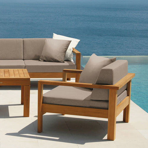 Moderner Sessel - Linear - Barlow Tyrie - Sunbrella® / Teakholz / mit abnehmbarem Kissen