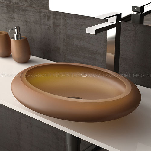 Aufsatzwaschbecken - Stone - GLASS DESIGN Srl - VetroFreddo® / mit integrierter Waschtischplatte / oval