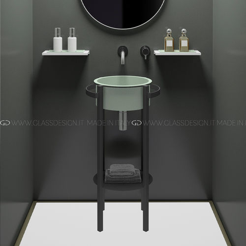 Freistehender Waschtisch-Unterschrank - TONDO PLUS/TONDO COMPACT - GLASS DESIGN Srl - Edelstahl / VetroFreddo® / minimalistisches Design