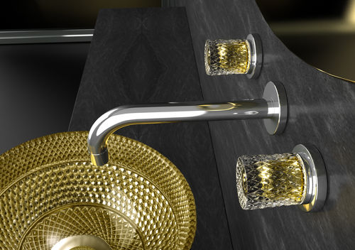 Zweigriffmischer für Waschtisch - LYRIC RAMADA crystal handles GOLD - GLASS DESIGN Srl - wandmontiert / Kristall / für Badezimmer