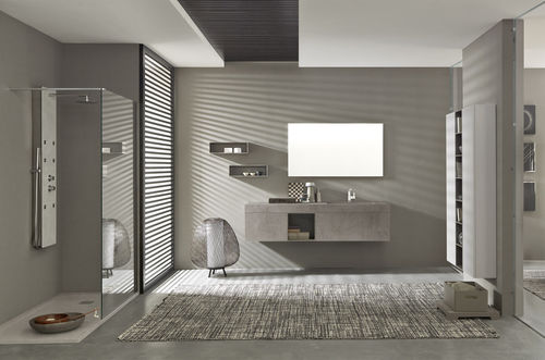 Modernes Badezimmer - COMPOSIZIONE 013 - AZZURRA ARREDOBAGNO - Keramik / Holz / melaminbeschichtet