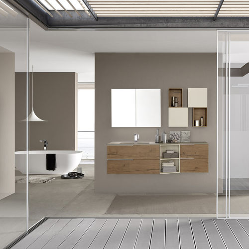 Modernes Badezimmer - COMPOSIZIONE 107 - AZZURRA ARREDOBAGNO - Keramik / Holz / melaminbeschichtet