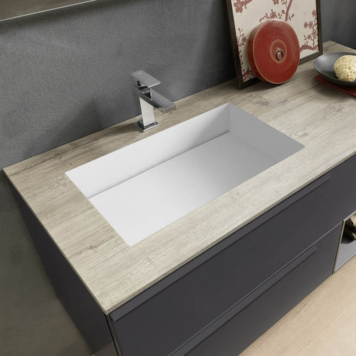 Einbauwaschbecken - COMPOSIZIONE 009 VAR 2 - AZZURRA ARREDOBAGNO - Keramik / Holz / mit integrierter Waschtischplatte