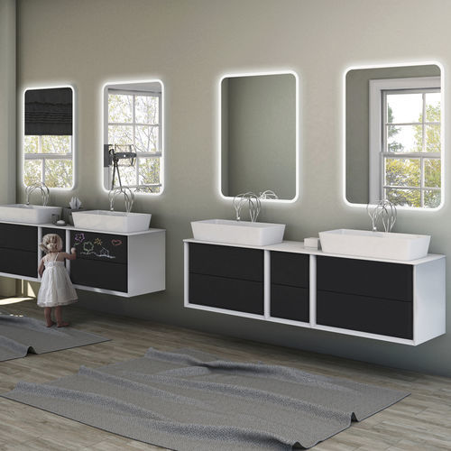 Wandhängender Waschtisch-Unterschrank - BELLAGIO - BADEN HAUS - Eiche / Glas / Metall
