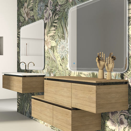 Wandhängender Waschtisch-Unterschrank - AVRIL - BADEN HAUS - Holz / Chrom / Harz