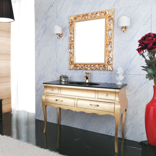Freistehender Waschtisch-Unterschrank - VOGUE 04 - LEGNOBAGNO - Nussbaum / Keramik / Glas