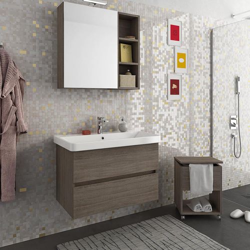 Wandhängender Waschtisch-Unterschrank - SOHO S1 - LEGNOBAGNO - Eiche / Keramik / modern
