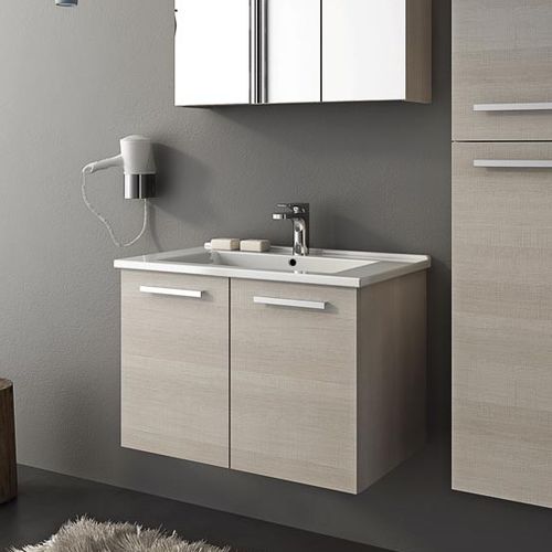 Wandhängender Waschtisch-Unterschrank - HARLEM H7 - LEGNOBAGNO - Eiche / Keramik / Metall