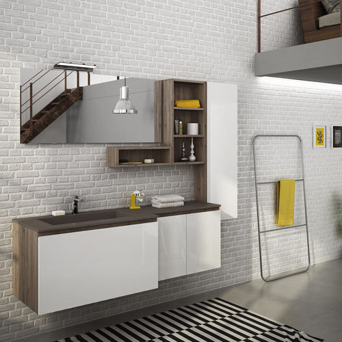 Wandhängender Waschtisch-Unterschrank - FL34 - LEGNOBAGNO - Eiche / Keramik / HPL