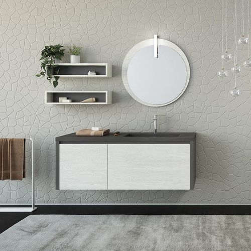 Wandhängender Waschtisch-Unterschrank - FL14 - LEGNOBAGNO - Eiche / Keramik / HPL