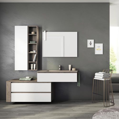 Wandhängender Waschtisch-Unterschrank - FL20 - LEGNOBAGNO - Eiche / Keramik / HPL