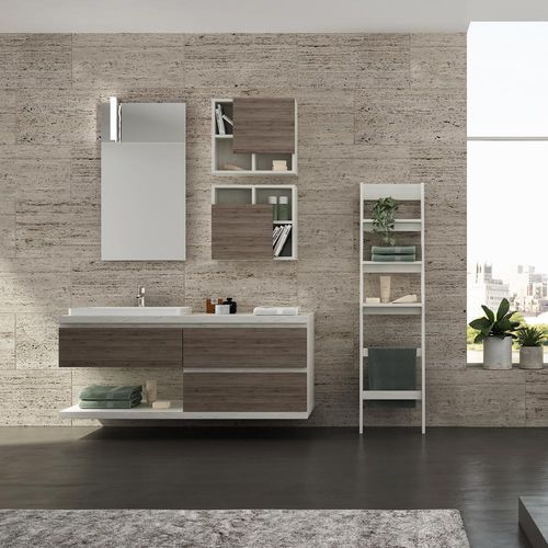 Wandhängender Waschtisch-Unterschrank - FL27 - LEGNOBAGNO - Eiche / Keramik / HPL