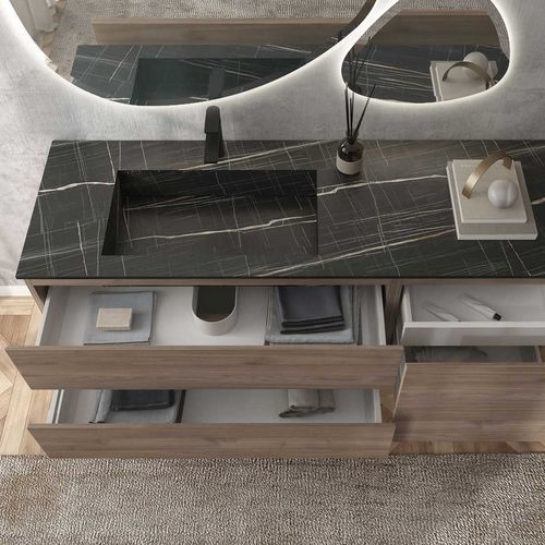Freistehender Waschtisch-Unterschrank - FL03 - LEGNOBAGNO - Nussbaum / HPL / modern