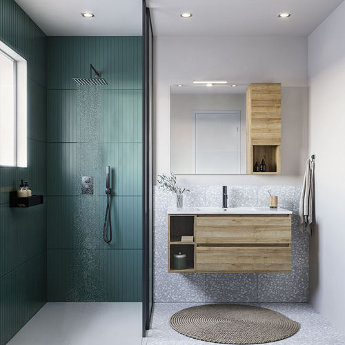 Wandhängender Waschtisch-Unterschrank - Cubik 04 - LEGNOBAGNO - Eiche / Harz / modern